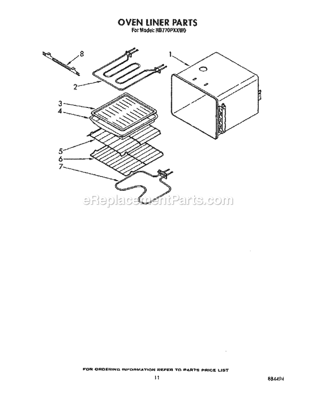 Whirlpool RB770PXXW0 Electric Range Oven Liner Diagram