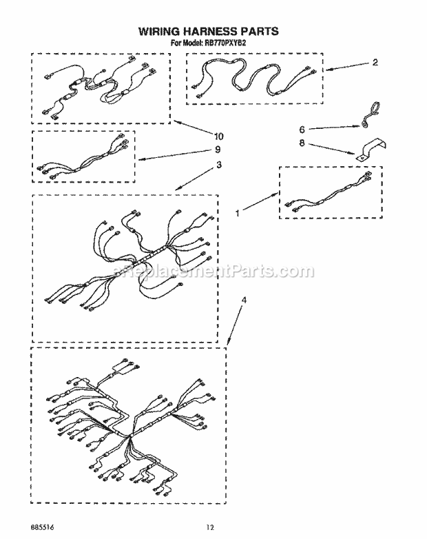 Whirlpool RB770PXYB2 Electric Range Wiring Harness Diagram