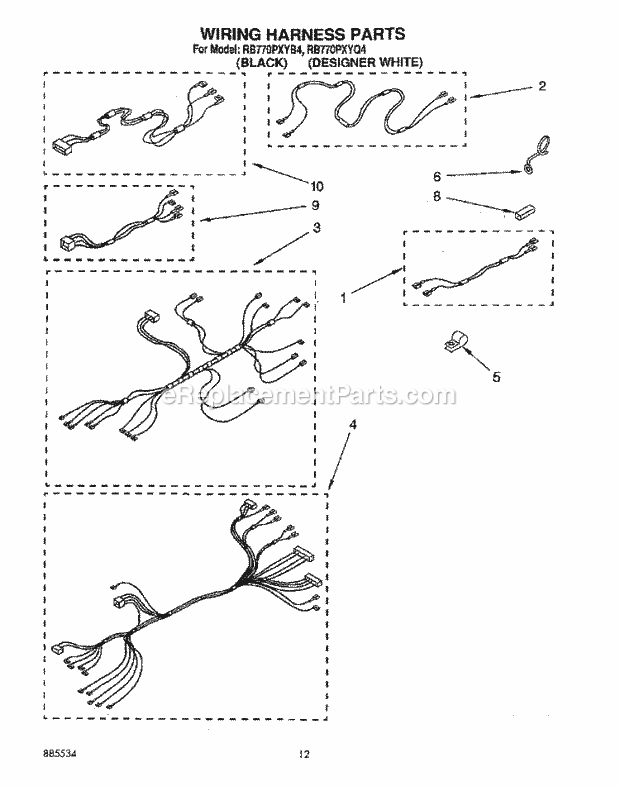 Whirlpool RB770PXYB4 Electric Range Wiring Harness Diagram