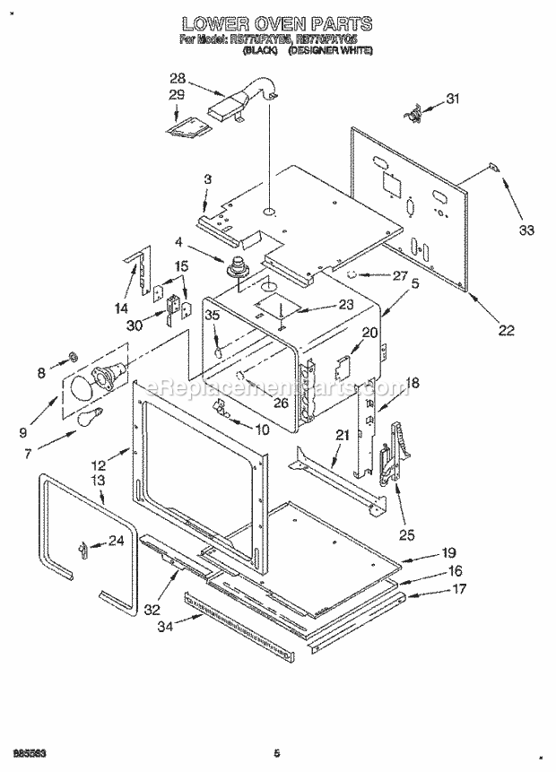 Whirlpool RB770PXYB5 Electric Range Lower Oven Diagram