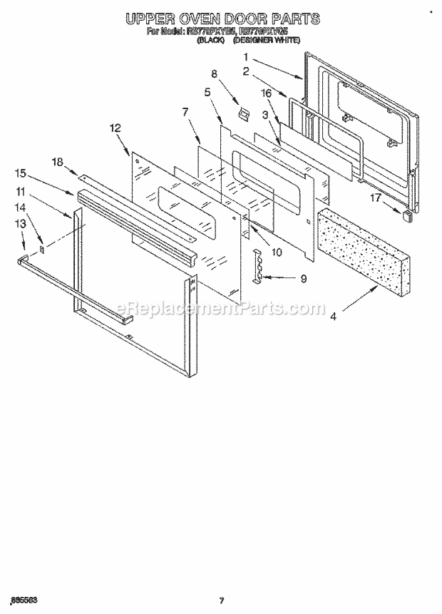 Whirlpool RB770PXYB5 Electric Range Upper Oven Door Diagram