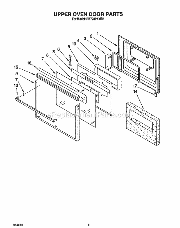 Whirlpool RB770PXYQ2 Range Upper Oven Door Diagram