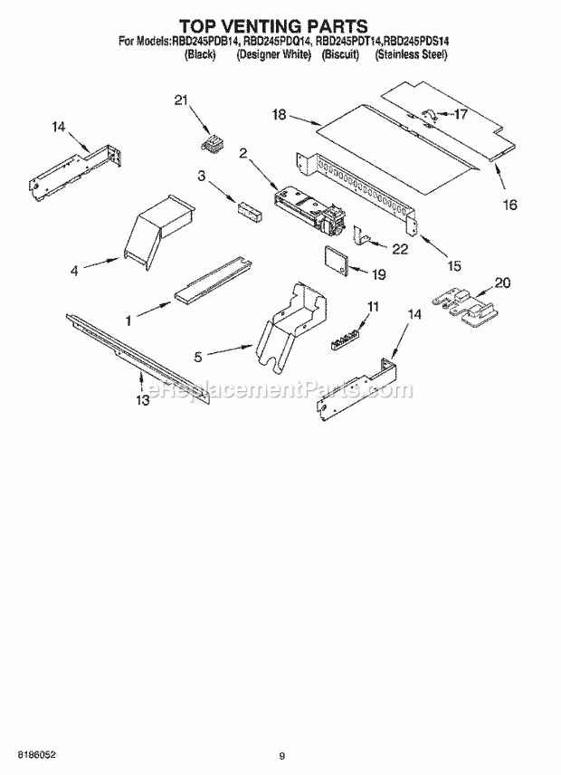 Whirlpool RBD245PDB14 Electric Built-in Oven Top Venting Parts, Optional Parts Diagram