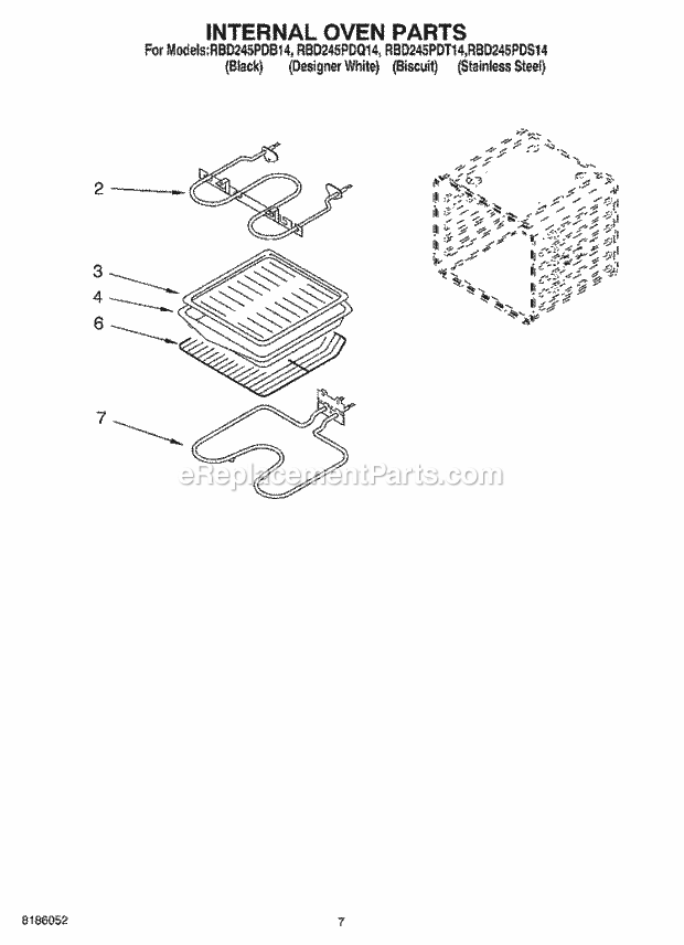 Whirlpool RBD245PDS14 Electric Built-in Oven Internal Oven Parts Diagram