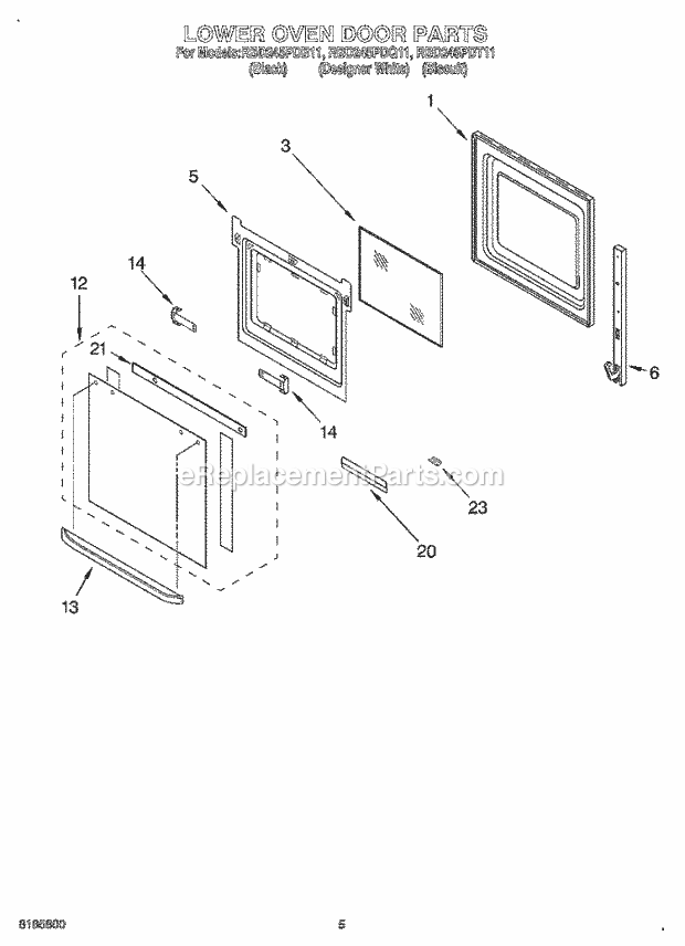 Whirlpool RBD245PDT11 Electric Oven Lower Oven Door Diagram