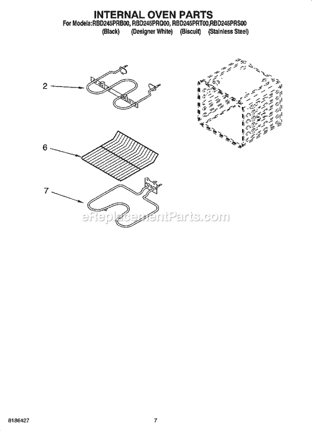 Whirlpool RBD245PRS00 Electric Built-in Oven Internal Oven Parts Diagram