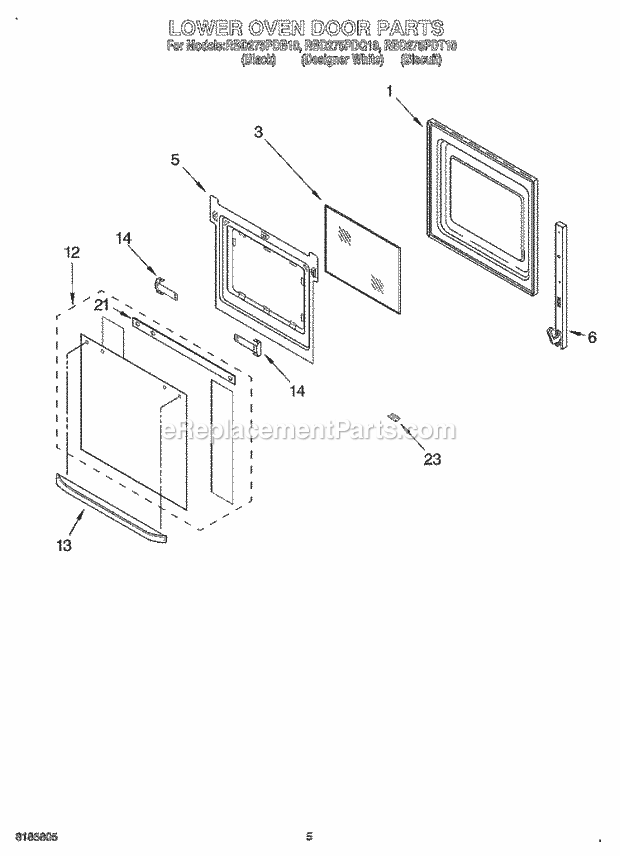 Whirlpool RBD275PDB10 Electric Built-in Oven Lower Oven Door Diagram