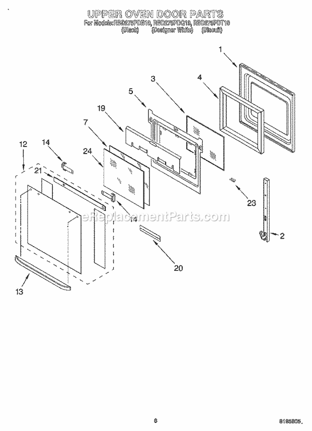 Whirlpool RBD275PDB10 Electric Built-in Oven Upper Oven Door Diagram