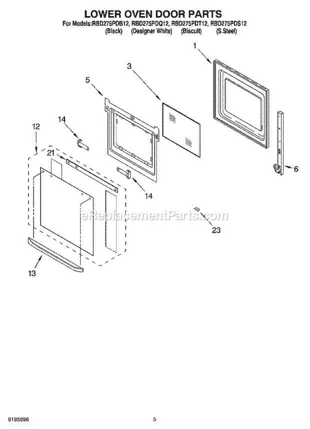 Whirlpool RBD275PDQ12 Electric Built-in Oven Lower Oven Door Diagram