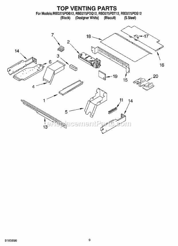 Whirlpool RBD275PDQ12 Electric Built-in Oven Top Venting Diagram