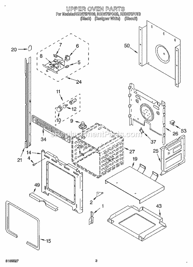 Whirlpool RBD275PDQ9 Built-in Electric Oven Upper Oven Diagram