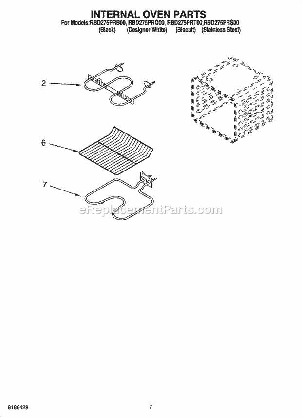 Whirlpool RBD275PRT00 Electric Built-in Oven Internal Oven Parts Diagram