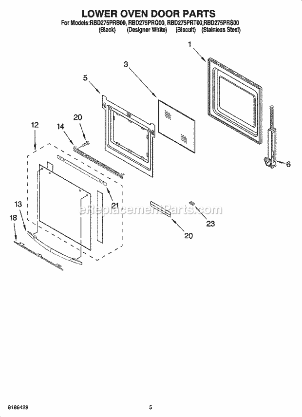 Whirlpool RBD275PRT00 Electric Built-in Oven Lower Oven Door Parts Diagram