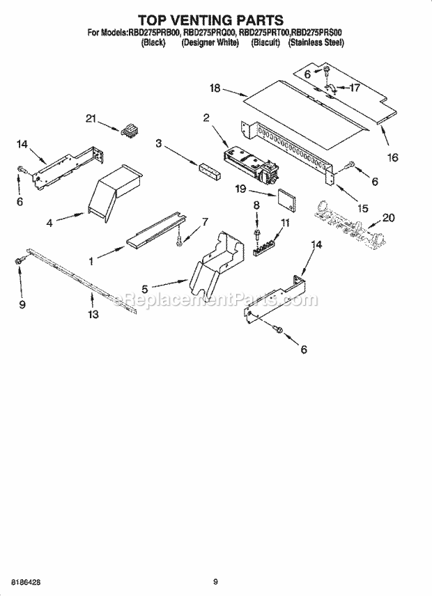 Whirlpool RBD275PRT00 Electric Built-in Oven Top Venting Parts, Optional Parts Diagram