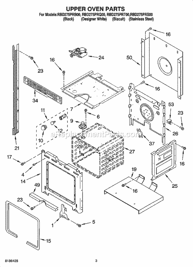 Whirlpool RBD275PRT00 Electric Built-in Oven Upper Oven Parts Diagram