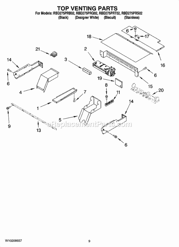 Whirlpool RBD275PRT02 Electric Built-in Oven Top Venting Parts, Optional Parts Diagram