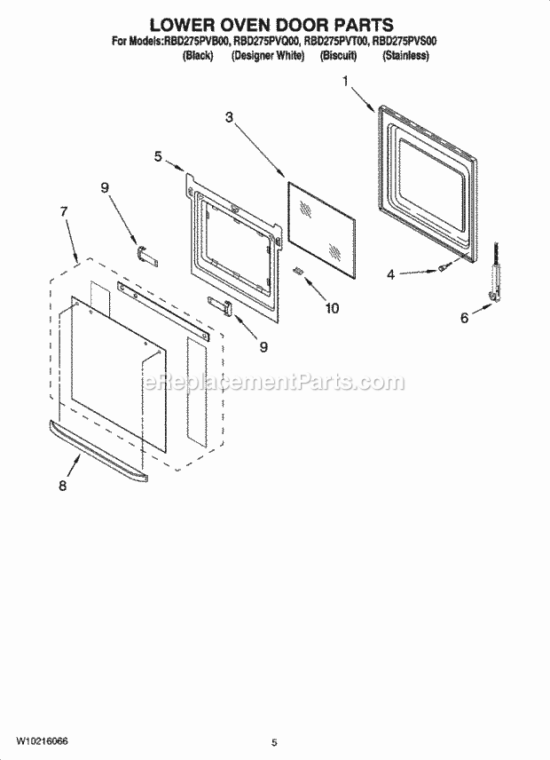 Whirlpool RBD275PVS00 Electric Built-in Oven Lower Oven Door Parts Diagram