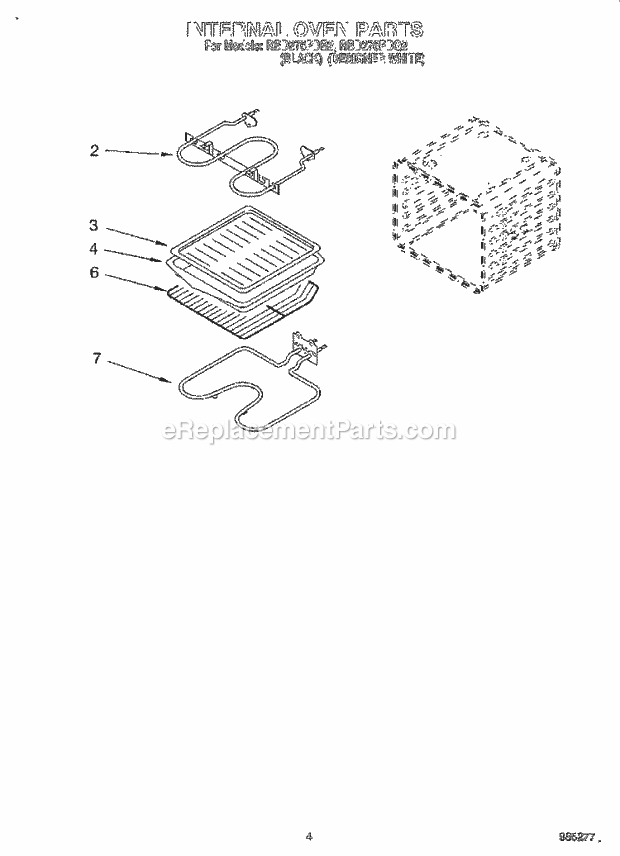 Whirlpool RBD276PDB2 Electric Built-in Oven Internal Oven Diagram