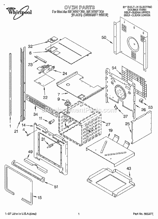 Whirlpool RBD276PDB2 Electric Built-in Oven Oven Diagram