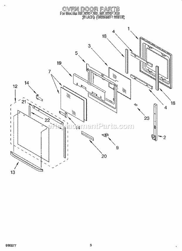 Whirlpool RBD276PDB2 Electric Built-in Oven Oven Door Diagram