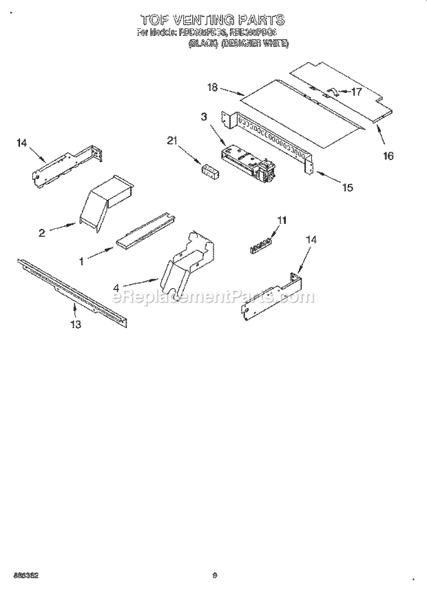 Whirlpool RBD305PDB6 Electric Oven Top Venting, Lit/Optional Diagram