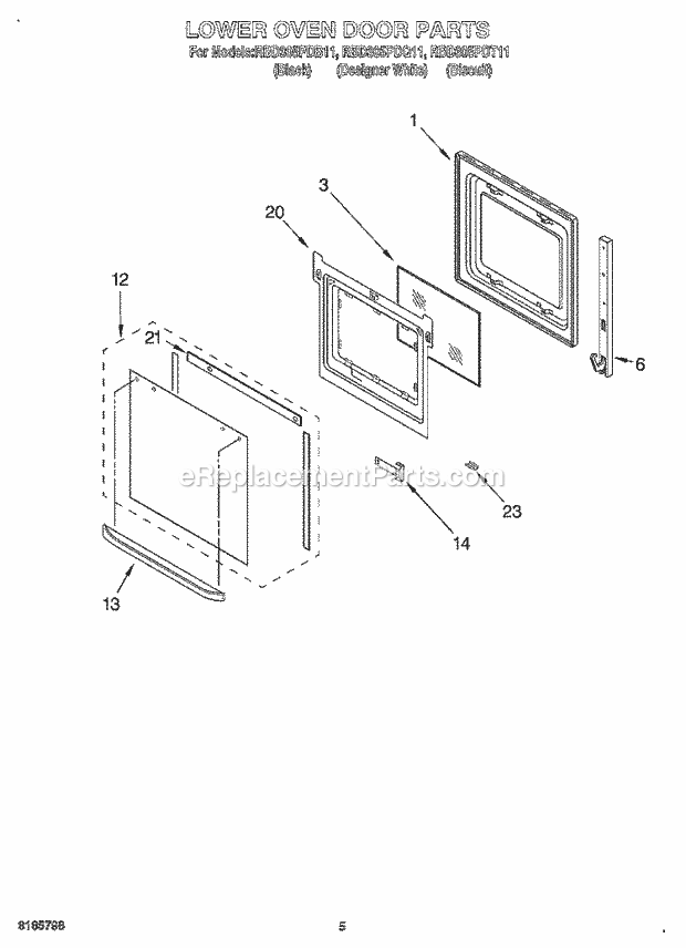 Whirlpool RBD305PDT11 Electric Oven Lower Oven Door Diagram