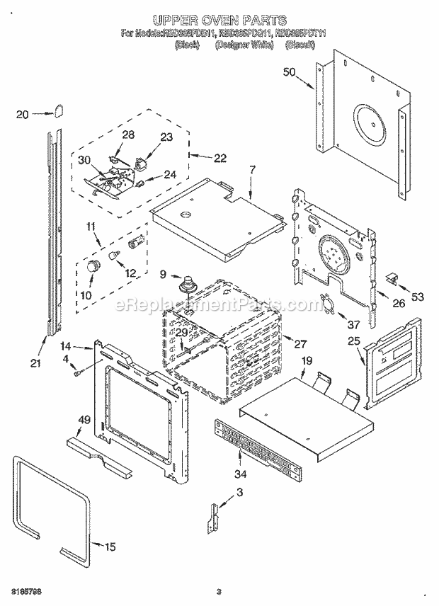 Whirlpool RBD305PDT11 Electric Oven Upper Oven Diagram