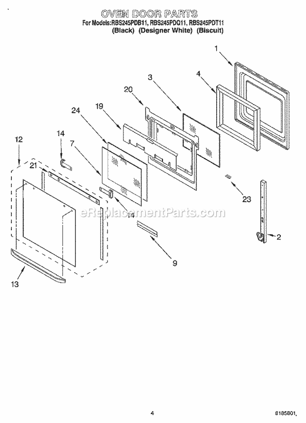 Whirlpool RBS245PDQ11 Electric Oven Oven Door Diagram