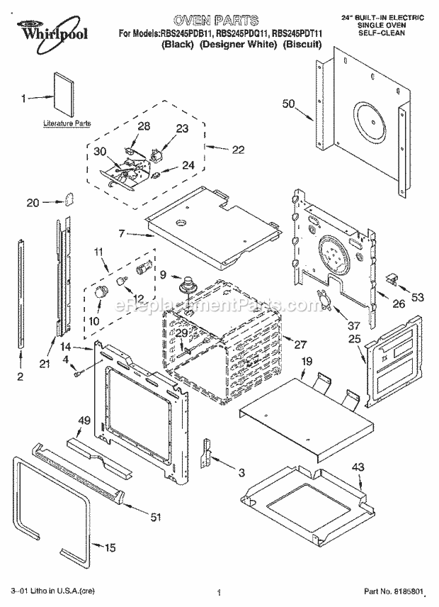 Whirlpool RBS245PDQ11 Electric Oven Oven, Literature Diagram