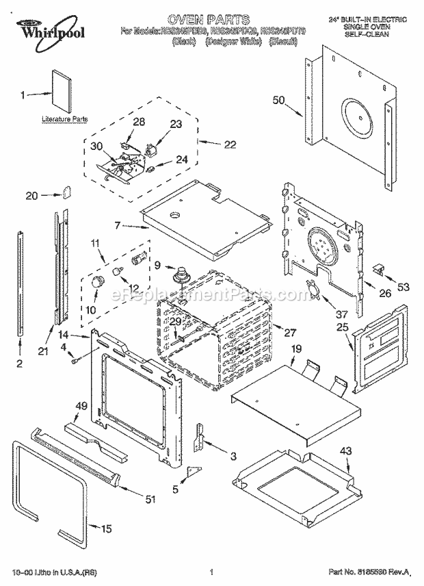 Whirlpool RBS245PDQ9 Electric Oven Oven, Literature Diagram