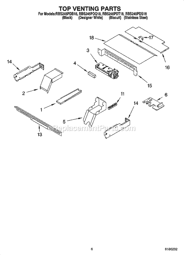 Whirlpool RBS245PDS18 Electric Built-in Oven Top Venting Parts, Optional Parts Diagram