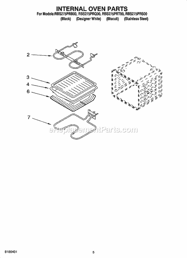 Whirlpool RBS275PRQ00 Electric Built-in Oven Internal Oven Parts Diagram