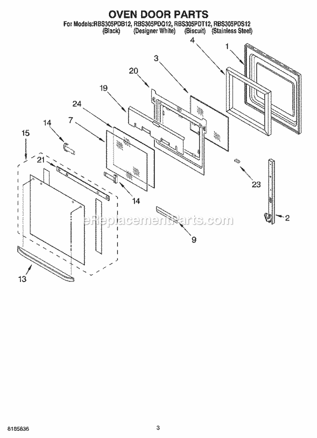 Whirlpool RBS305PDB12 Electric Built-in Oven Oven Door Diagram