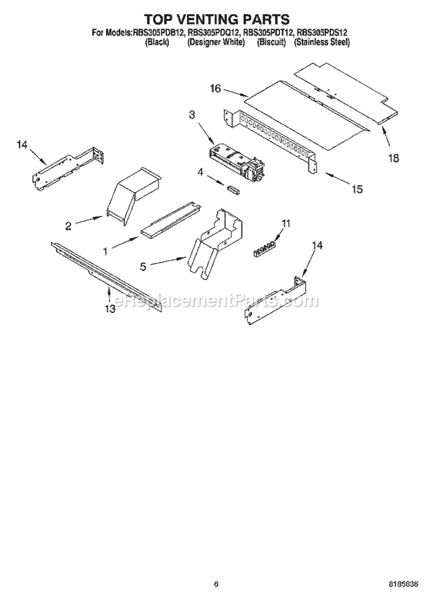 Whirlpool RBS305PDB12 Electric Built-in Oven Top Venting Diagram