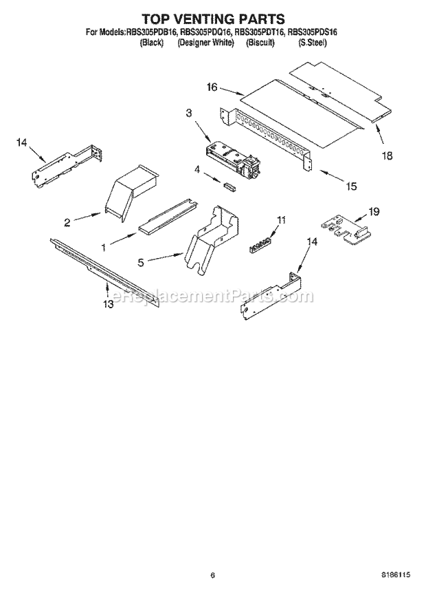 Whirlpool RBS305PDB16 Electric Built-in Oven Top Venting Parts, Optional Parts Diagram