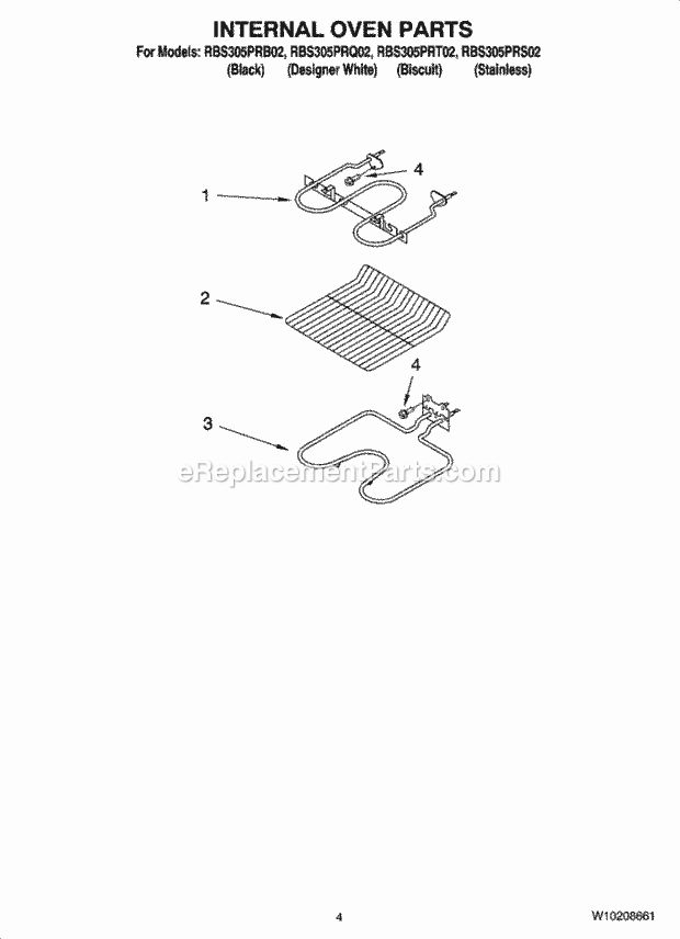 Whirlpool RBS305PRB02 Electric Built-in Oven Internal Oven Parts Diagram