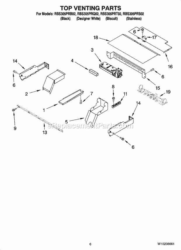 Whirlpool RBS305PRB02 Electric Built-in Oven Top Venting Parts, Optional Parts Diagram