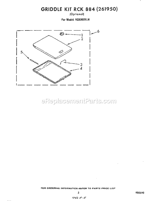 Whirlpool RC8300XLH Electric Range Griddle Kit Rck884 Diagram