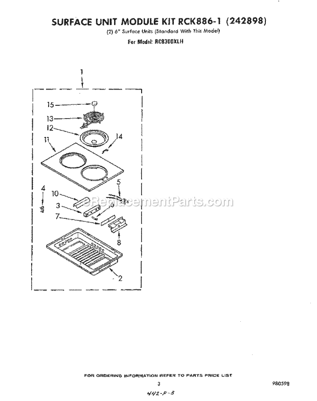Whirlpool RC8300XLH Electric Range Surface Unit Kit Rck 886-1 Diagram
