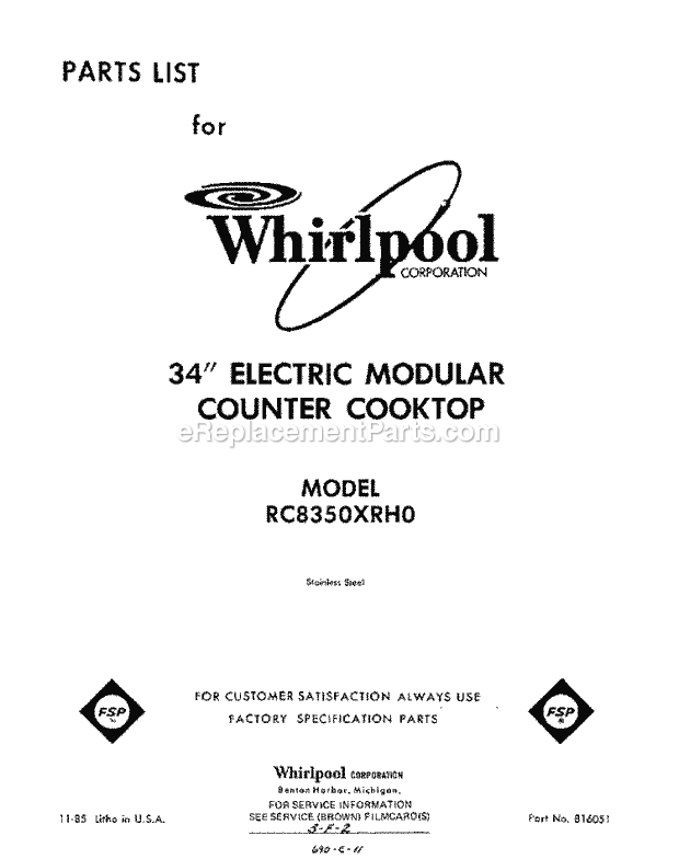 Whirlpool RC8350XRH0 Electric Range Page C Diagram