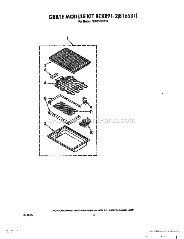 Whirlpool RC8850XRH3 Electric Range Grille Module Kit Diagram