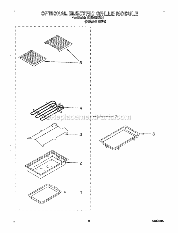 Whirlpool RC8900XAQ1 Electric Cooktop Optional Electric Grille Module Diagram