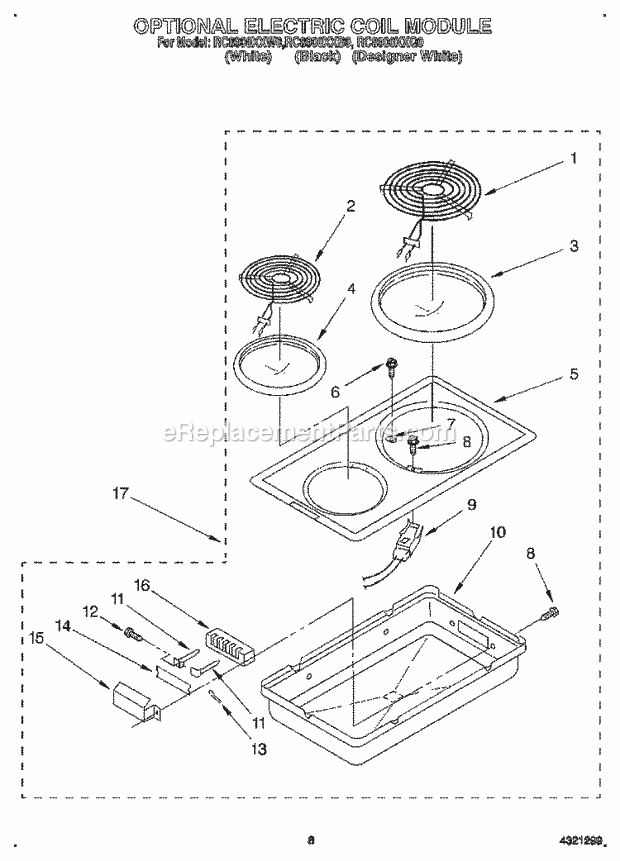 Whirlpool RC8900XXQ0 Electric Cooktop Optional Electric Coil Module Diagram