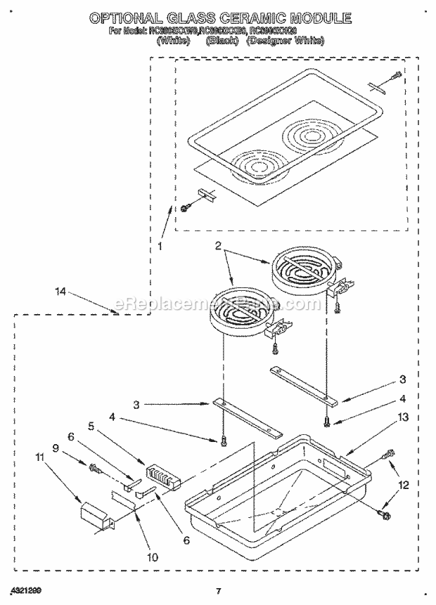 Whirlpool RC8900XXQ0 Electric Cooktop Optional Glass Ceramic Module Diagram