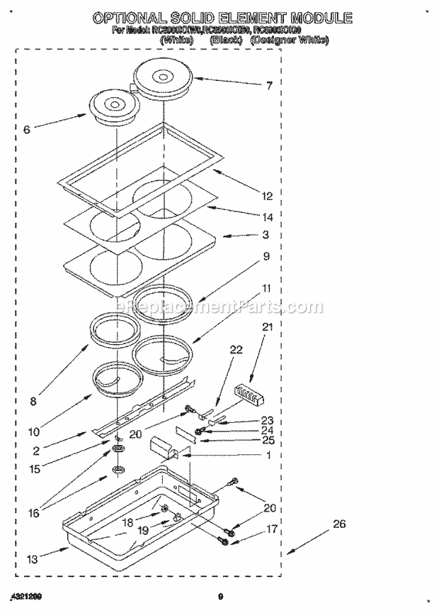 Whirlpool RC8900XXQ0 Electric Cooktop Optional Solid Element Module Diagram