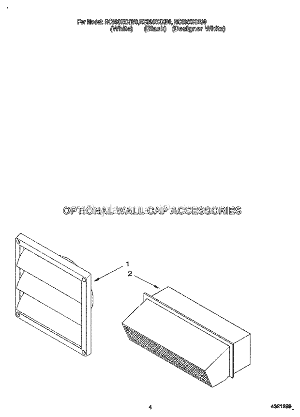 Whirlpool RC8900XXQ0 Electric Cooktop Optional Wall Cap Accessories Diagram