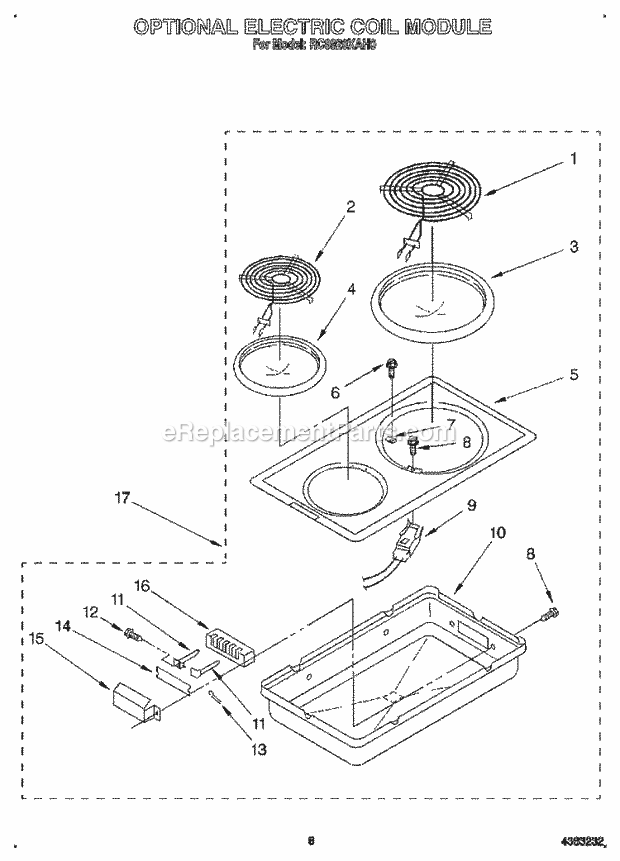 Whirlpool RC8920XAH0 Electric Cooktop Optional Electric Coil Module Diagram