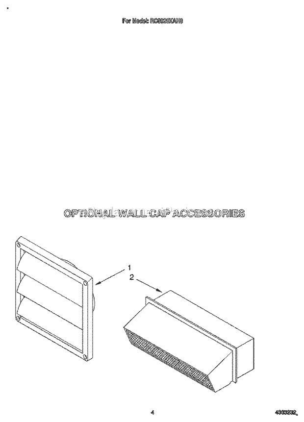 Whirlpool RC8920XAH0 Electric Cooktop Optional Wall Cap Accessories Diagram