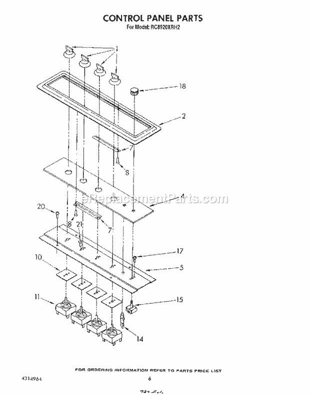 Whirlpool RC8920XRH2 Electric Range Control Panel Diagram