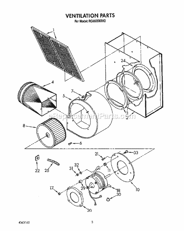 Whirlpool RC8920XRH3 Electric Range Ventilation Diagram